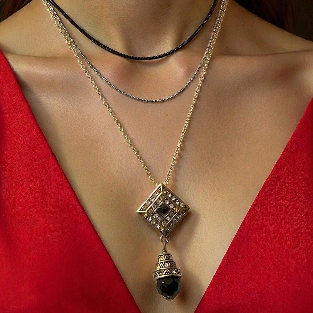 Heidi Daus Gold, Silver, and Black Art Deco Style Pendant.